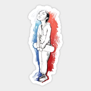 Girl with skateboard red and blue Sticker